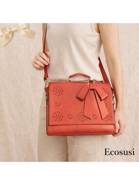 ECOSUSI Crossbody Messenger Bag Briefcase In Red Vegan Leather Bow 10 x 8